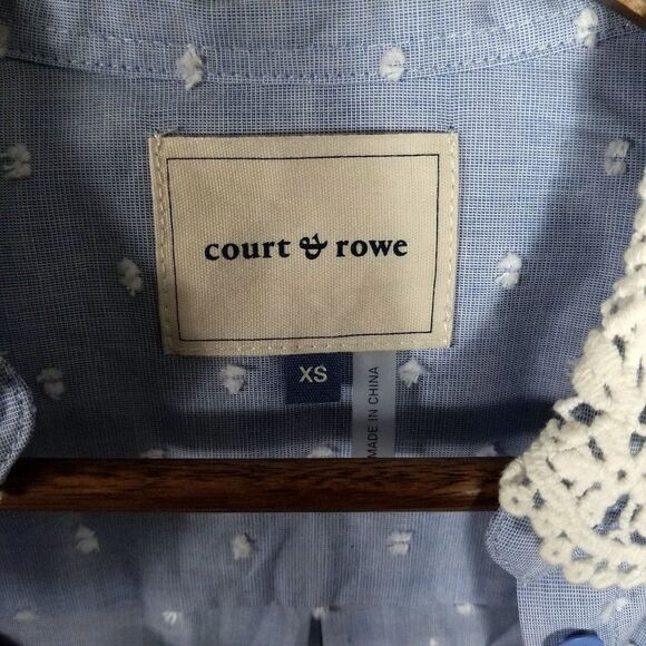 Court & Rowe Blue Swiss Dot Crochet Lace Collar Blouse - Picture 7 of 9